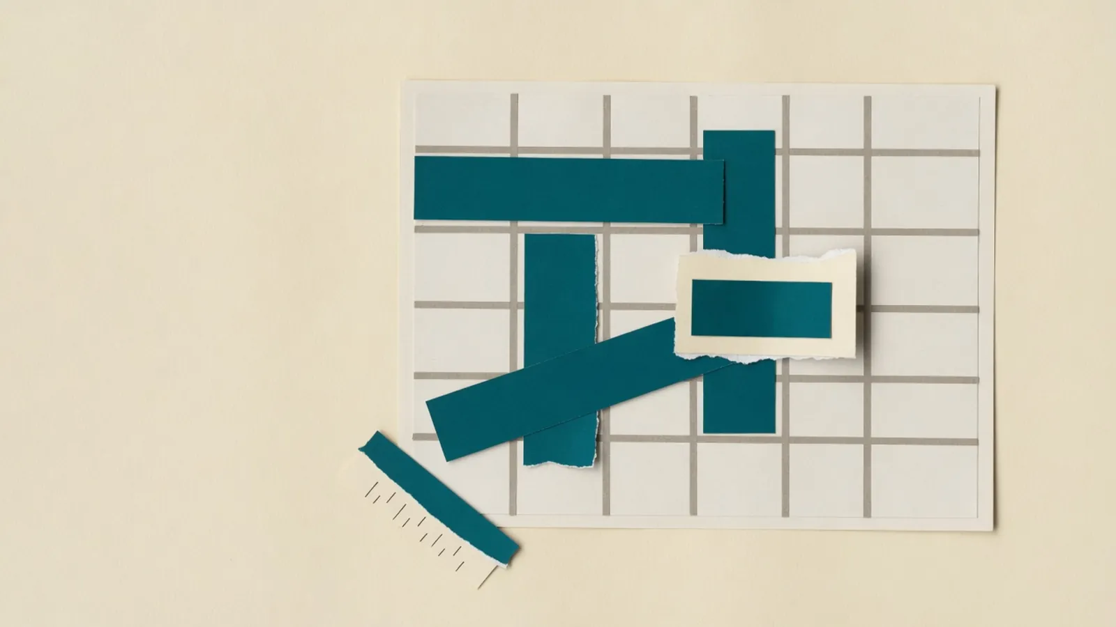 Paper week grid with several meeting blocks converging on one shared slot
