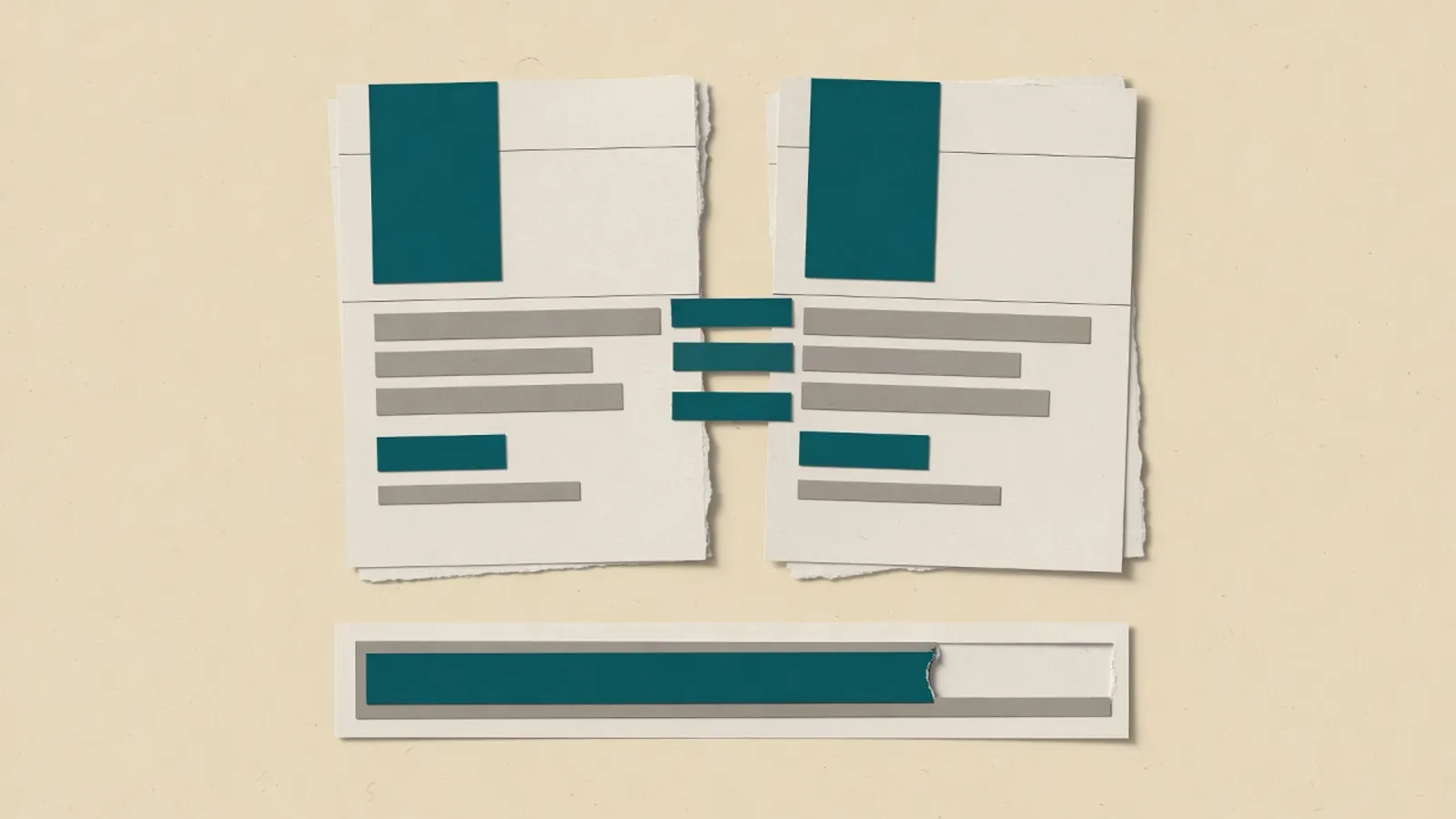 A resume page beside a job-posting page, with matching blocks on both and a progress bar beneath.