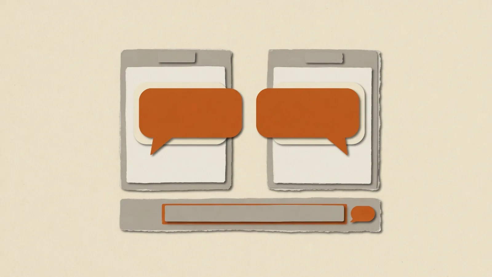 Two chat windows side by side, each with a matching speech bubble and one shared input strip